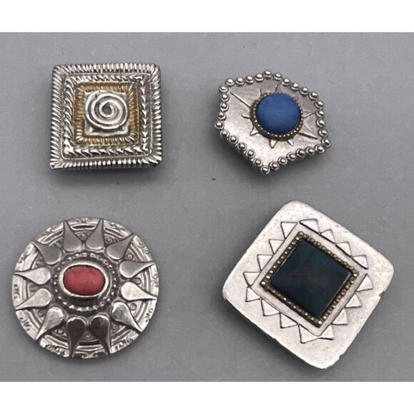 Set of Four Button Covers Engraved Silver Tone - Picture 3 of 5